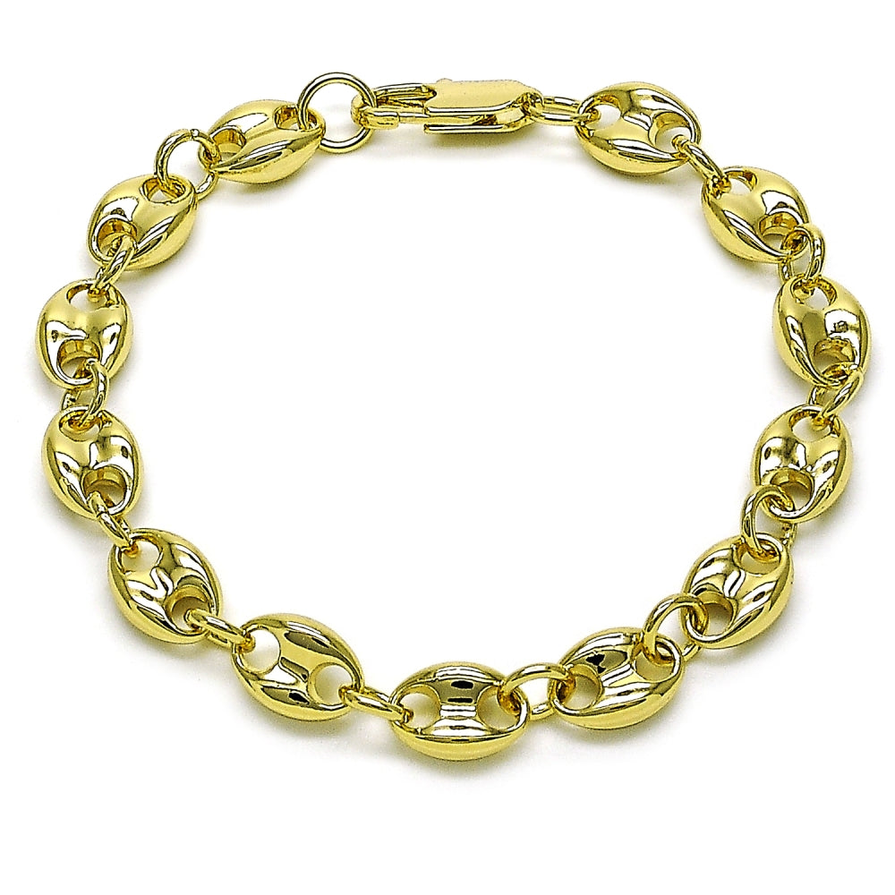Oro Laminado Basic Bracelet, Gold Filled Style Puff Mariner Design, Polished, Golden Finish