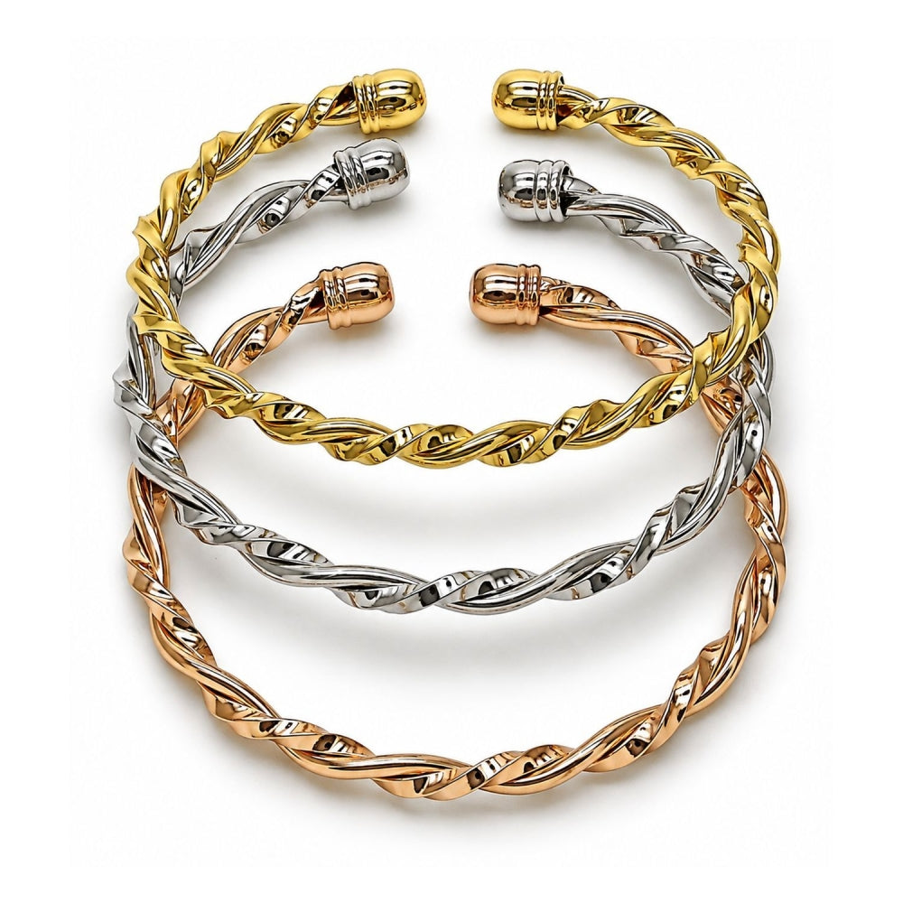 Oro Laminado Trio Bangle, Gold Filled Style Twist Design, Polished, Tricolor