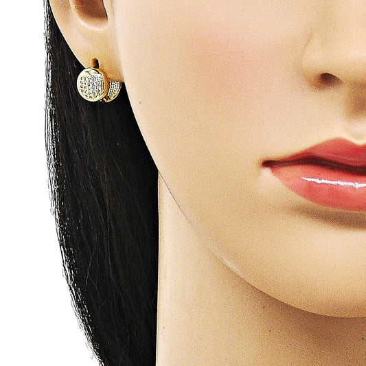 Oro Laminado Huggie Hoop, Gold Filled Style Heart Design, with White Micro Pave, Polished, Golden Finish