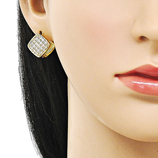 Oro Laminado Huggie Hoop, Gold Filled Style with White Cubic Zirconia, Polished, Golden Finish