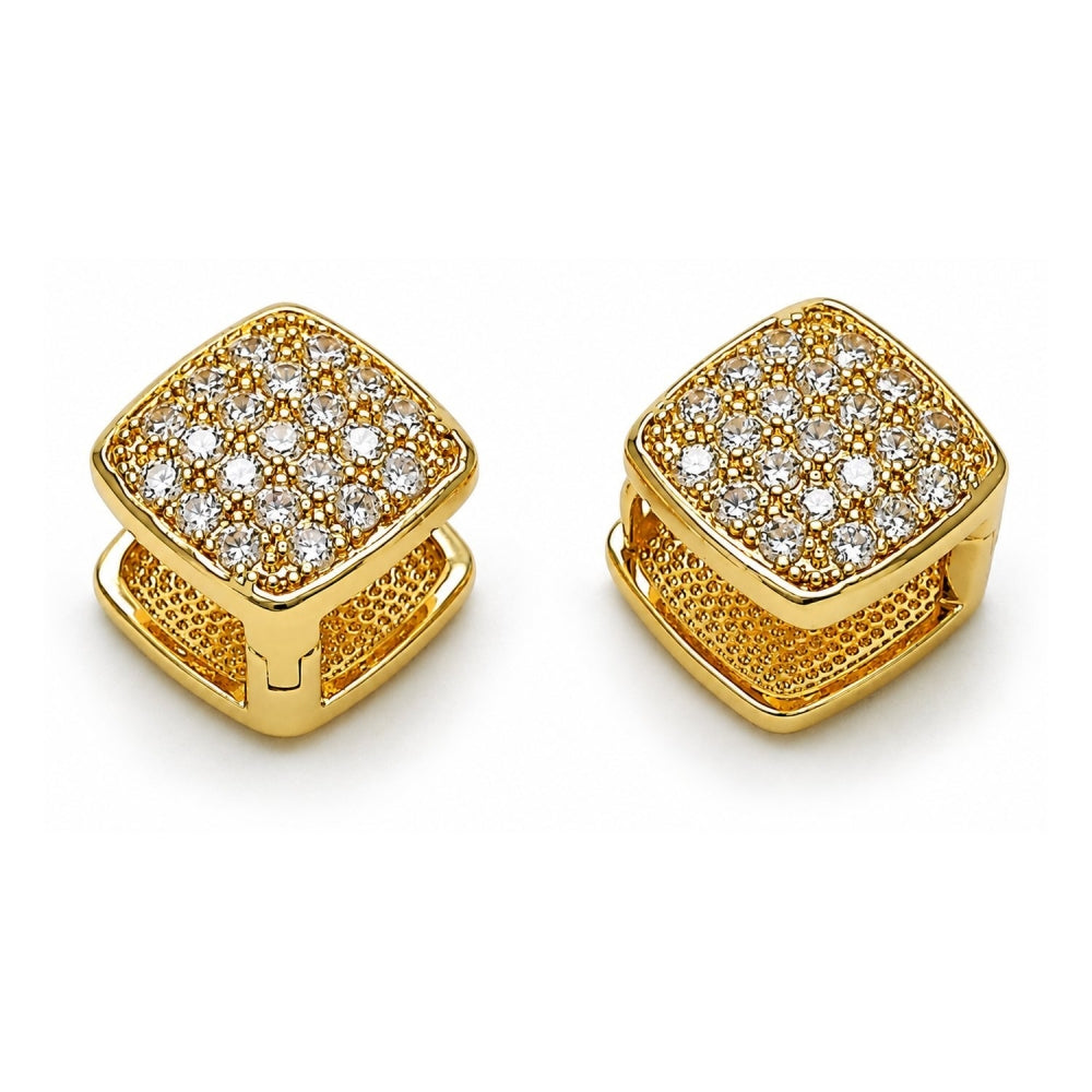 Oro Laminado Huggie Hoop, Gold Filled Style with White Cubic Zirconia, Polished, Golden Finish