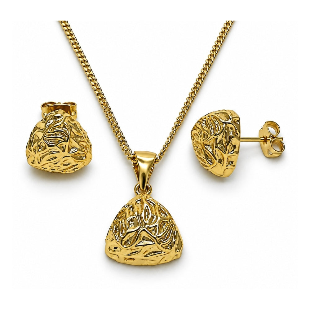 Oro Laminado Earring and Pendant Adult Set, Gold Filled Style Polished, Golden Finish