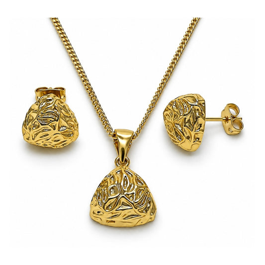 Oro Laminado Earring and Pendant Adult Set, Gold Filled Style Polished, Golden Finish