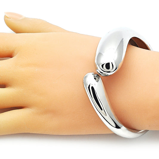 White Gold Filled Individual Bangle, Teardrop Design, Polished, Rhodium Finish