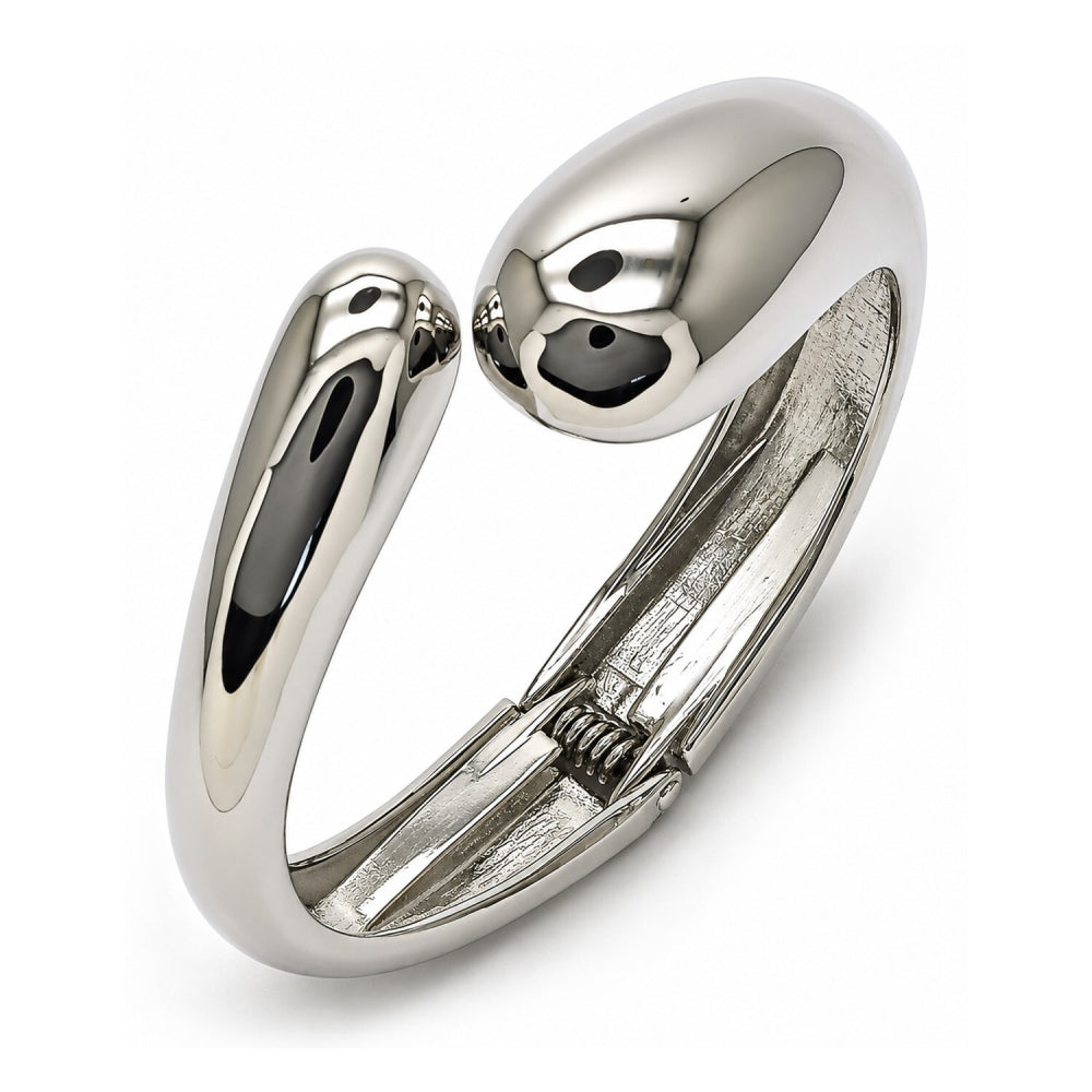 White Gold Filled Individual Bangle, Teardrop Design, Polished, Rhodium Finish