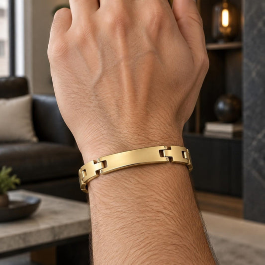 Stainless Steel Solid Bracelet, Polished, Golden Finish