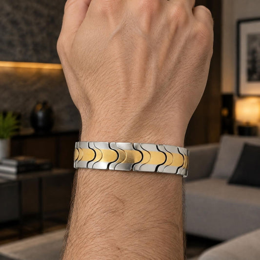 Stainless Steel Solid Bracelet, Polished, Two Tone