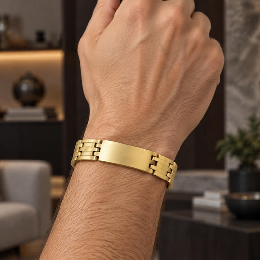 Stainless Steel Solid Bracelet, Polished, Golden Finish