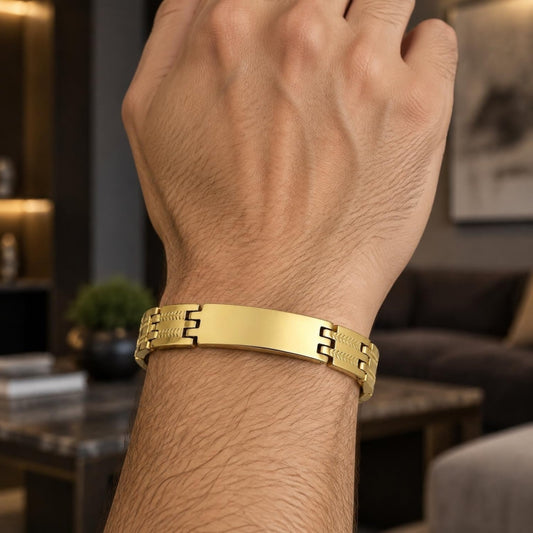 Stainless Steel Solid Bracelet, Polished, Golden Finish