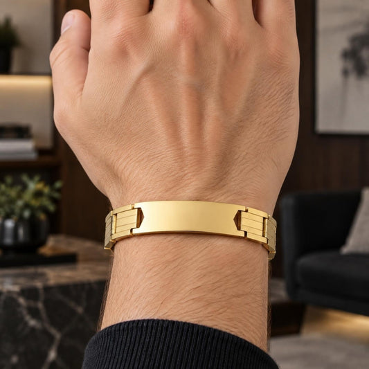 Stainless Steel Solid Bracelet, Polished, Golden Finish