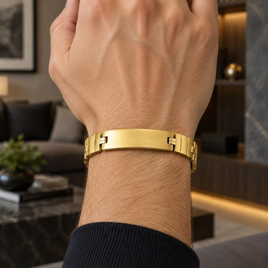 Stainless Steel Solid Bracelet, Polished, Golden Finish