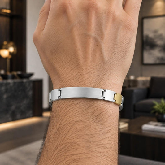 Stainless Steel Solid Bracelet, Polished, Two Tone