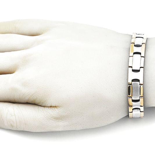 Stainless Steel Solid Bracelet, Polished, Two Tone