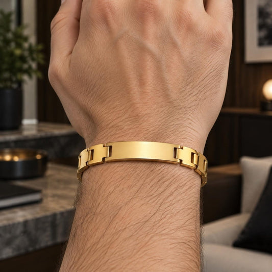Stainless Steel Solid Bracelet, Polished, Golden Finish