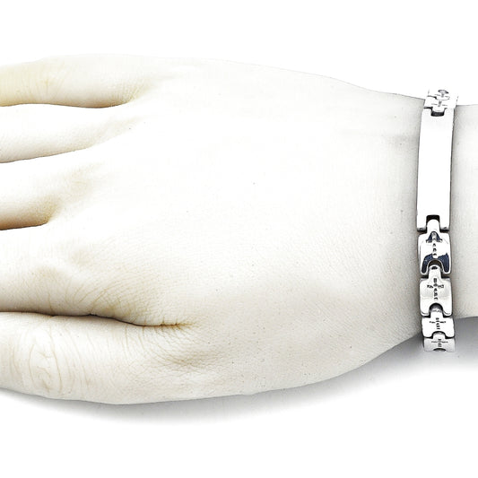 Stainless Steel Solid Bracelet, Cross Design, Polished, Steel Finish
