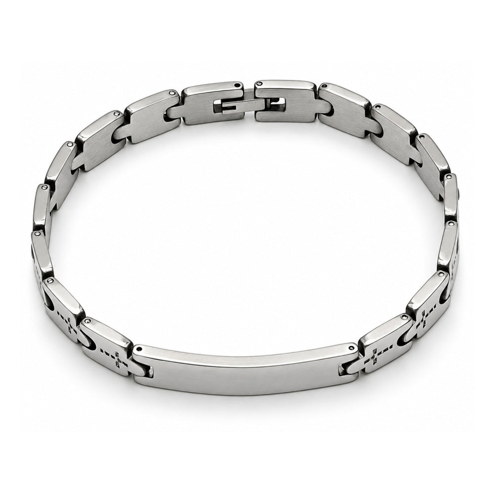 Stainless Steel Solid Bracelet, Cross Design, Polished, Steel Finish