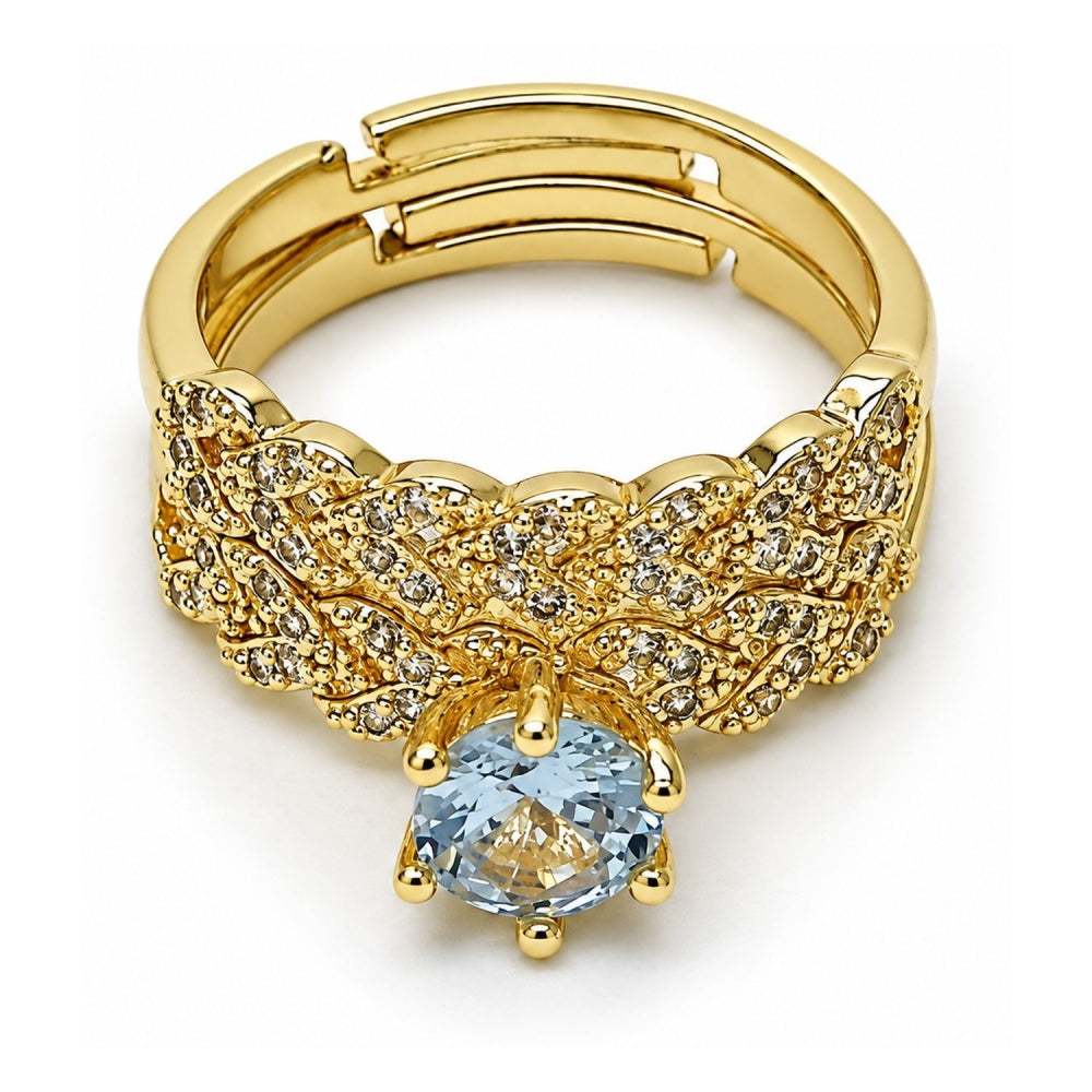 Oro Laminado Wedding Ring, Gold Filled Style Cluster Design, with White Cubic Zirconia and White Micro Pave, Polished, Golden Finish