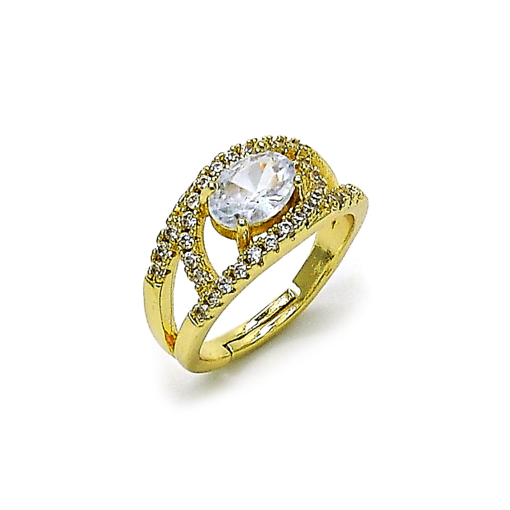 Oro Laminado Multi Stone Ring, Gold Filled Style Evil Eye Design, with White Cubic Zirconia, Polished, Golden Finish