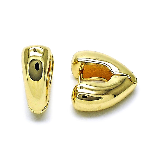 Oro Laminado Huggie Hoop, Gold Filled Style Heart Design, Polished, Golden Finish