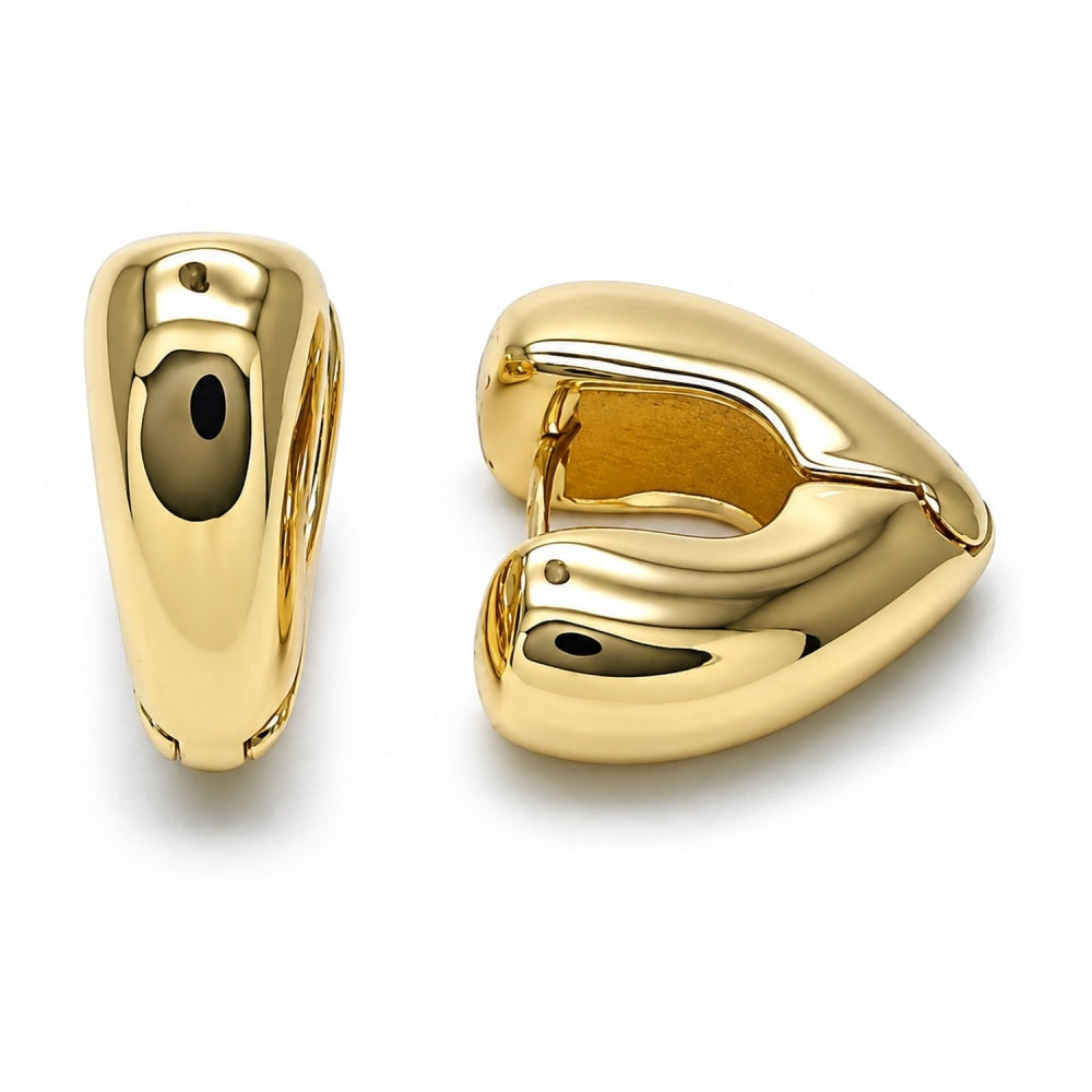 Oro Laminado Huggie Hoop, Gold Filled Style Heart Design, Polished, Golden Finish