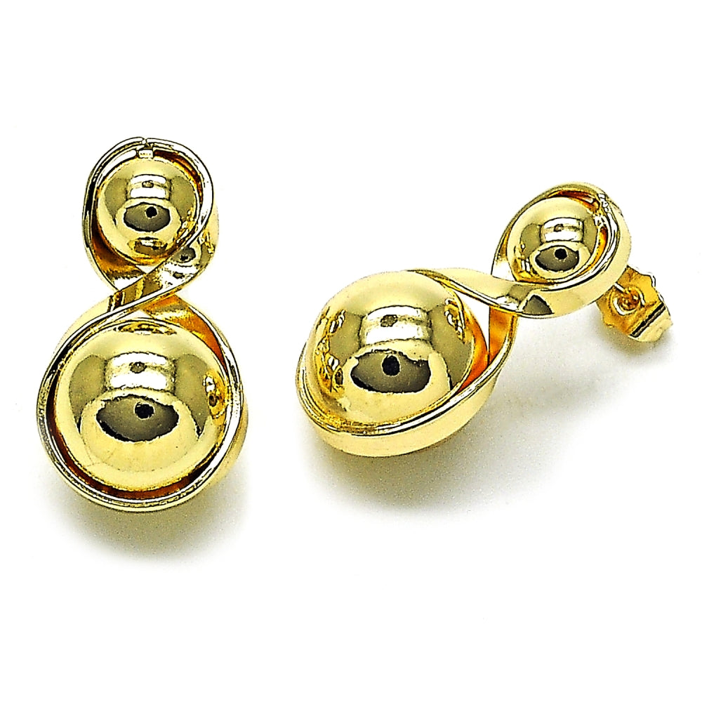 Oro Laminado Stud Earring, Gold Filled Style Ball and Infinite Design, Polished, Golden Finish