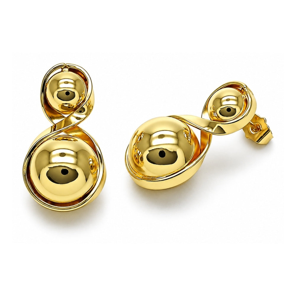 Oro Laminado Stud Earring, Gold Filled Style Ball and Infinite Design, Polished, Golden Finish