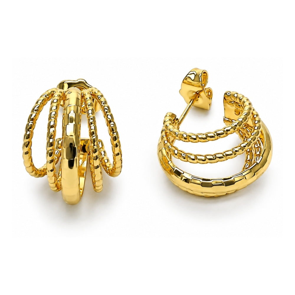 Oro Laminado Small Hoop, Gold Filled Style Twist Design, Diamond Cutting Finish, Golden Finish