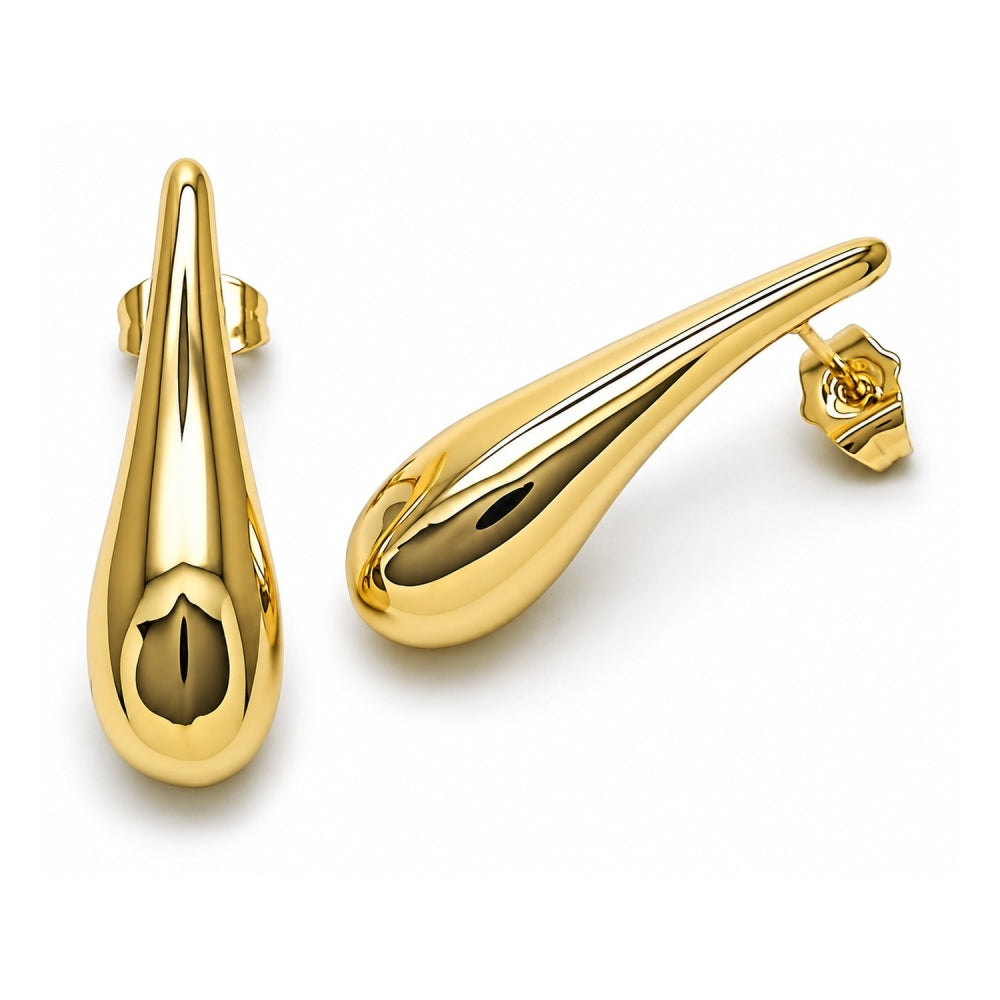 Oro Laminado Stud Earring, Gold Filled Style Teardrop and Hollow Design, Polished, Golden Finish