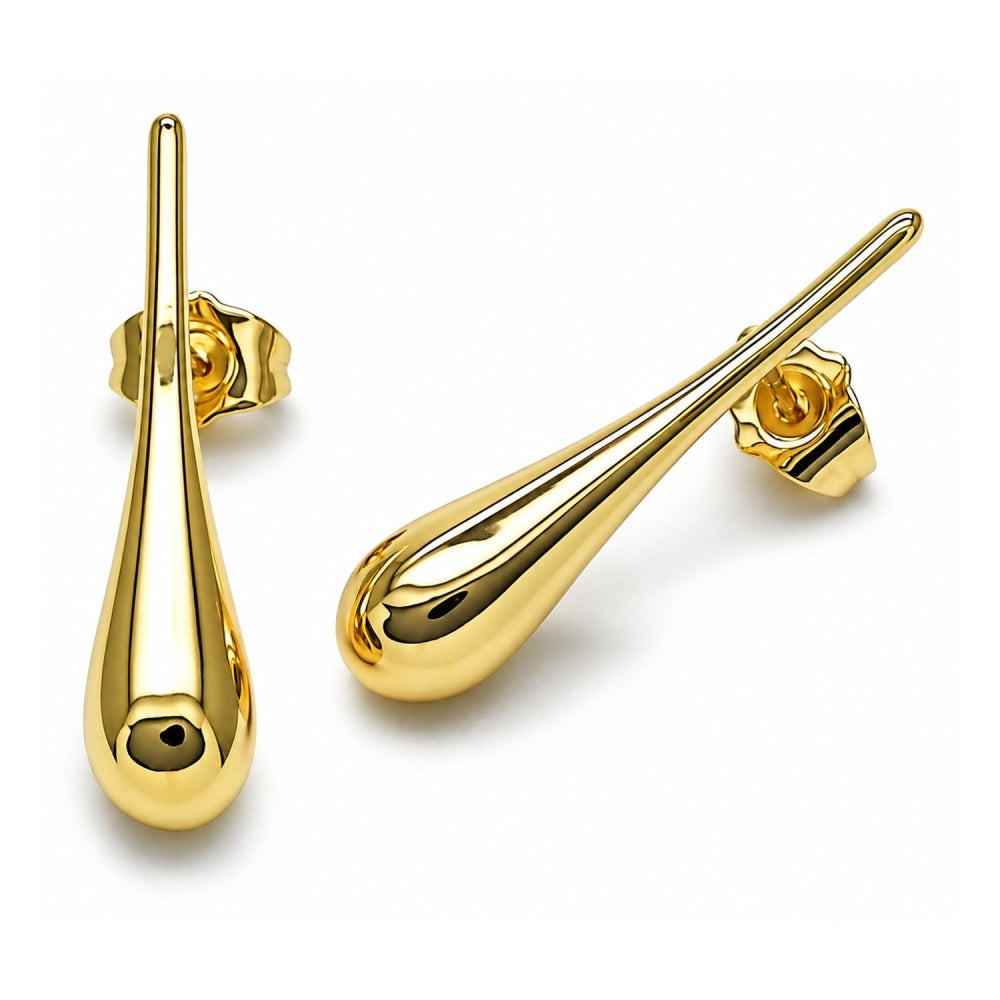 Oro Laminado Stud Earring, Gold Filled Style Teardrop and Hollow Design, Polished, Golden Finish