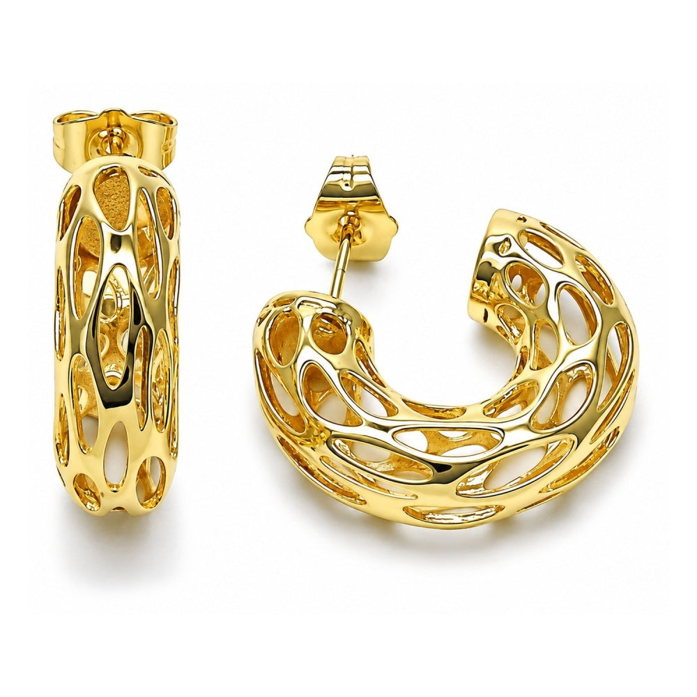 Oro Laminado Small Hoop, Gold Filled Style Hollow and Filigree Design, Polished, Golden Finish