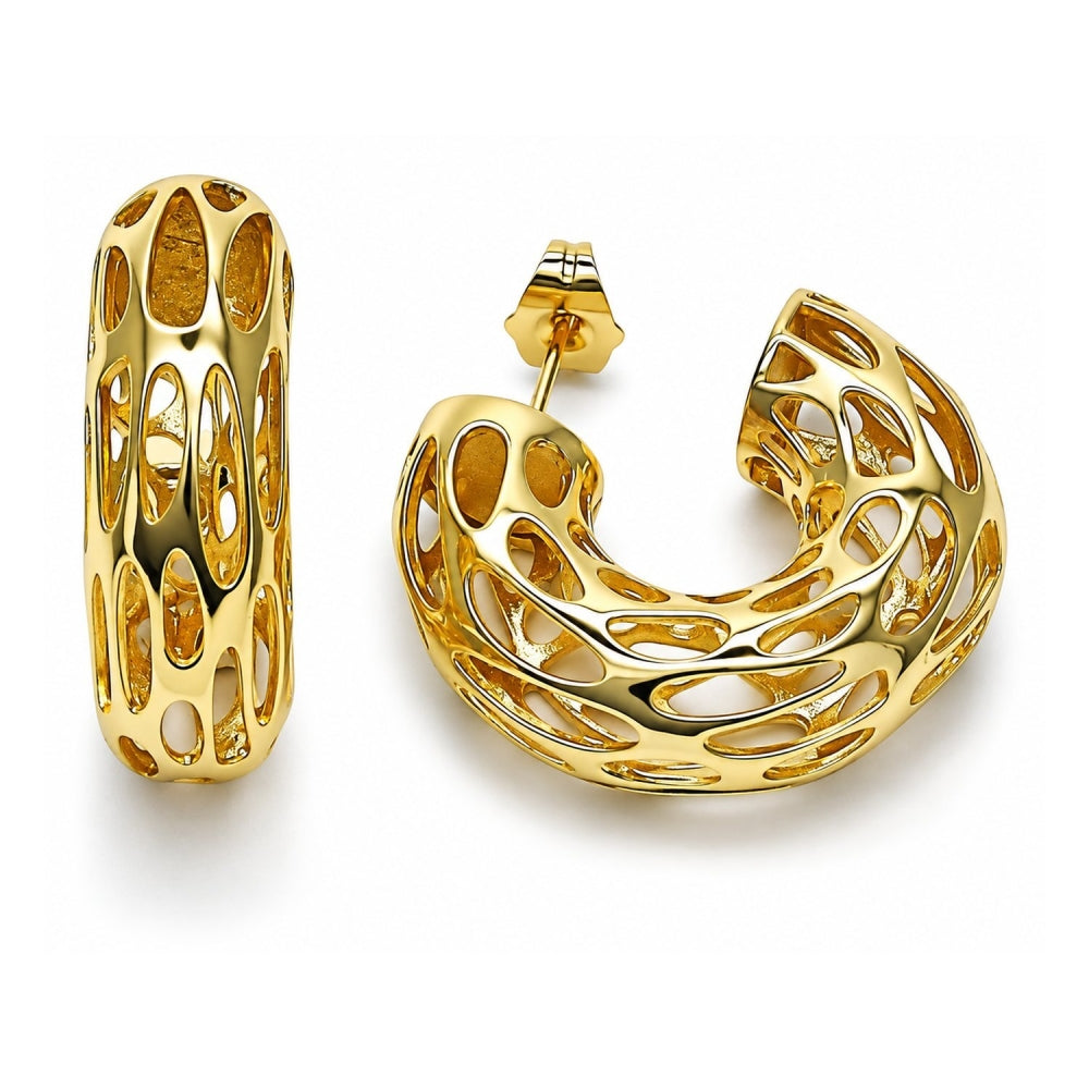Oro Laminado Small Hoop, Gold Filled Style Hollow and Filigree Design, Polished, Golden Finish