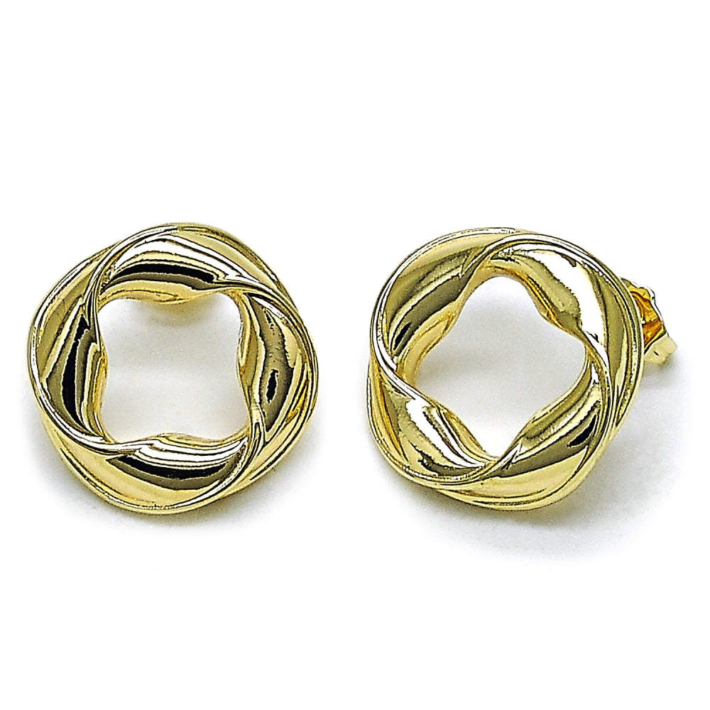 Oro Laminado Stud Earring, Gold Filled Style Twist and Four-leaf Clover Design, Polished, Golden Finish