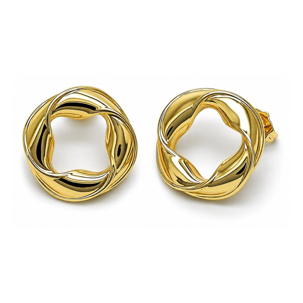 Oro Laminado Stud Earring, Gold Filled Style Twist and Four-leaf Clover Design, Polished, Golden Finish