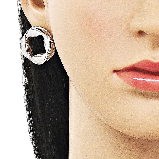 Rhodium Gold Filled Stud Earring, Twist and Four-leaf Clover Design, Polished, Rhodium Finish