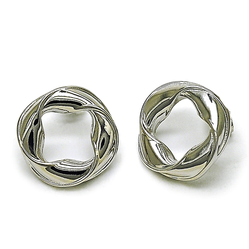 Rhodium Gold Filled Stud Earring, Twist and Four-leaf Clover Design, Polished, Rhodium Finish