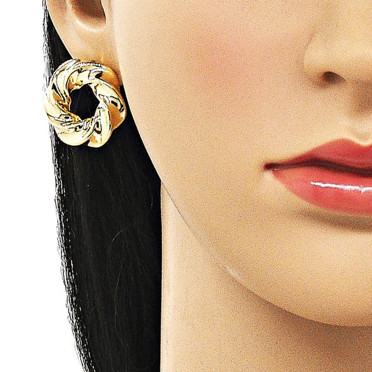 Oro Laminado Stud Earring, Gold Filled Style Twist Design, Polished, Golden Finish