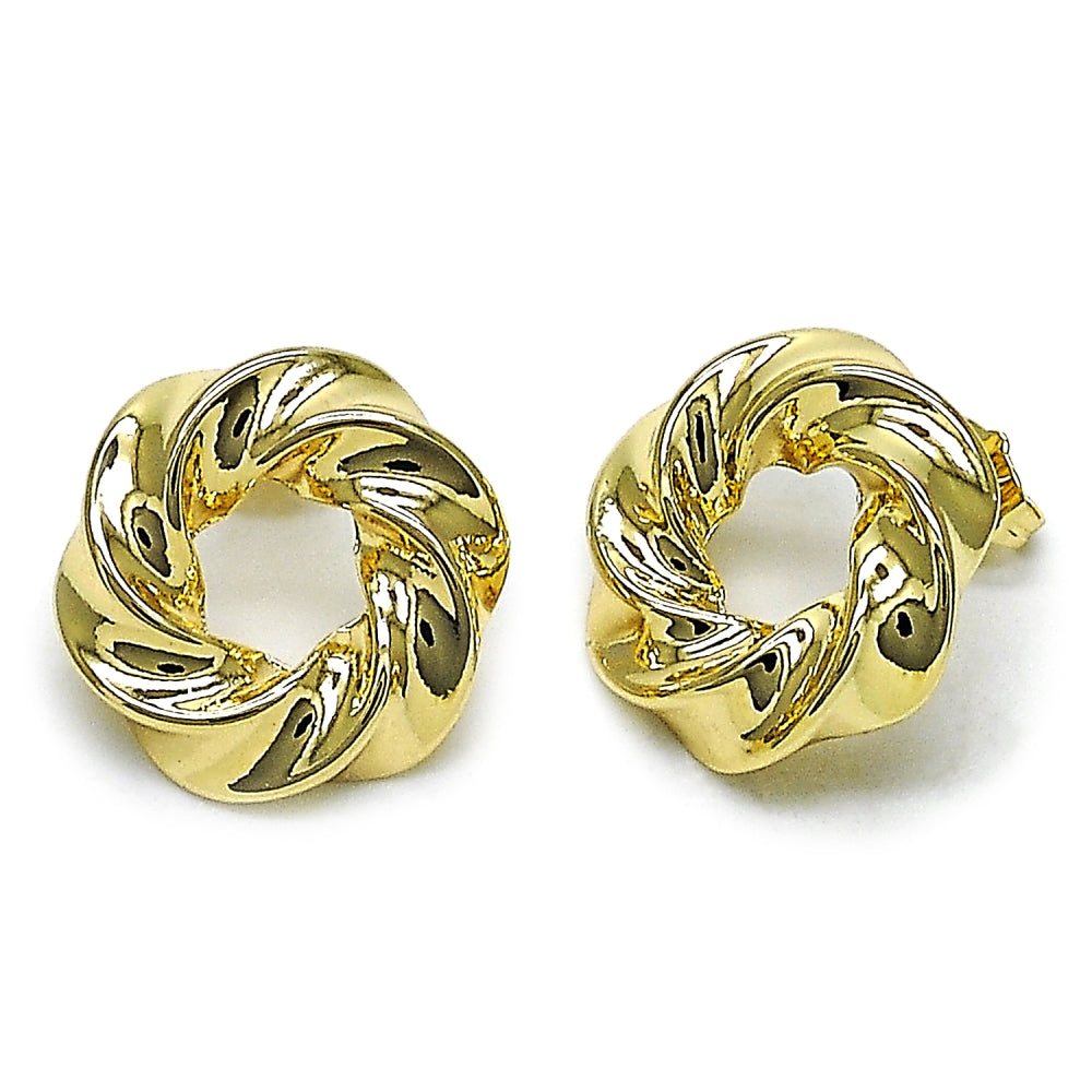 Oro Laminado Stud Earring, Gold Filled Style Twist Design, Polished, Golden Finish