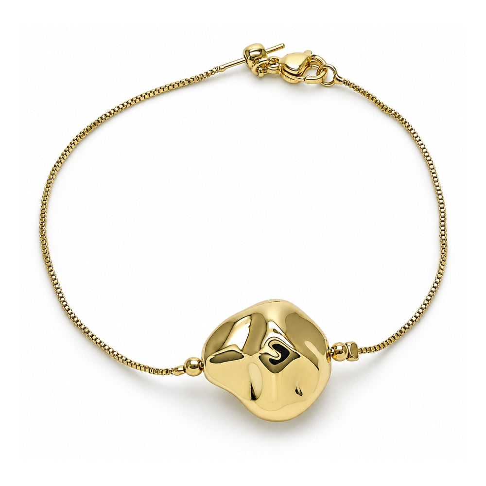 Oro Laminado Fancy Bracelet, Gold Filled Style Box Design, Polished, Golden Finish