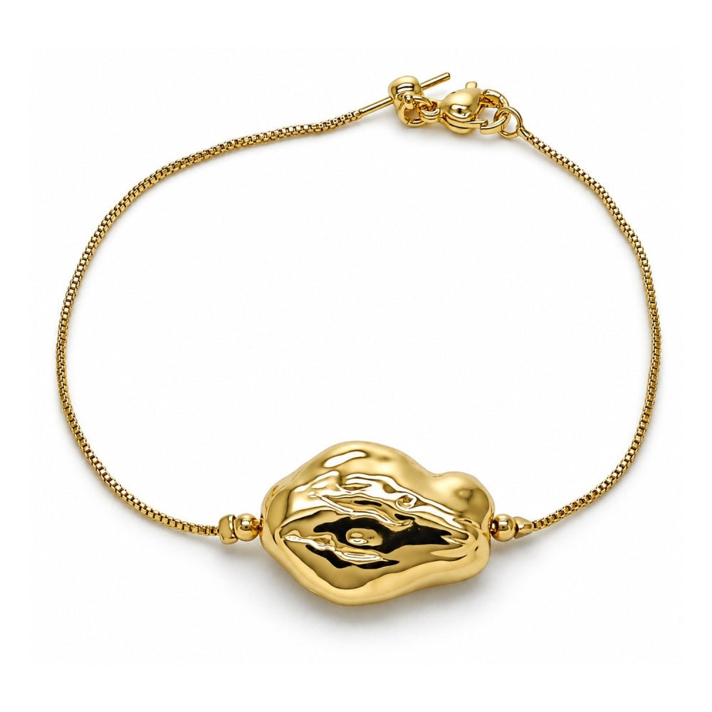 Oro Laminado Fancy Bracelet, Gold Filled Style Box Design, Polished, Golden Finish