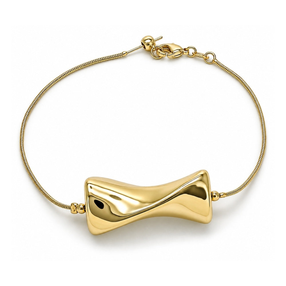 Oro Laminado Fancy Bracelet, Gold Filled Style Rat Tail Design, Polished, Golden Finish
