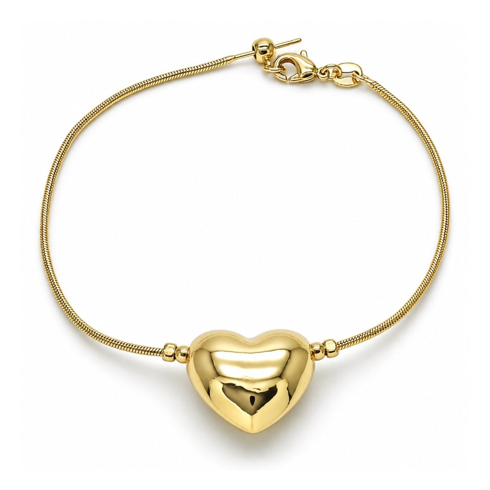 Oro Laminado Fancy Bracelet, Gold Filled Style Heart and Rat Tail Design, Polished, Golden Finish