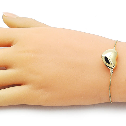 Oro Laminado Fancy Bracelet, Gold Filled Style Heart and Box Design, Polished, Golden Finish