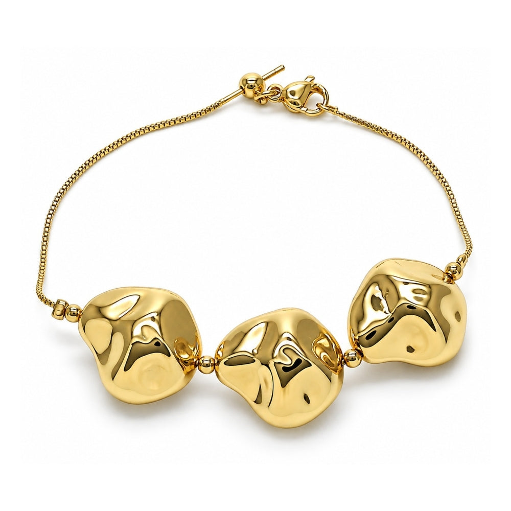 Oro Laminado Fancy Bracelet, Gold Filled Style Box and Ball Design, Polished, Golden Finish
