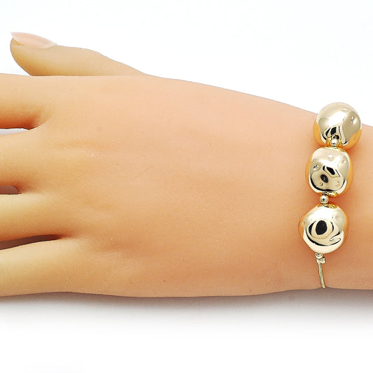 Oro Laminado Fancy Bracelet, Gold Filled Style Box and Ball Design, Polished, Golden Finish