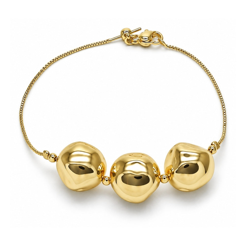 Oro Laminado Fancy Bracelet, Gold Filled Style Box and Ball Design, Polished, Golden Finish