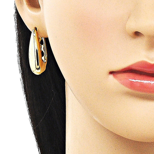 Oro Laminado Huggie Hoop, Gold Filled Style Teardrop Design, Polished, Golden Finish