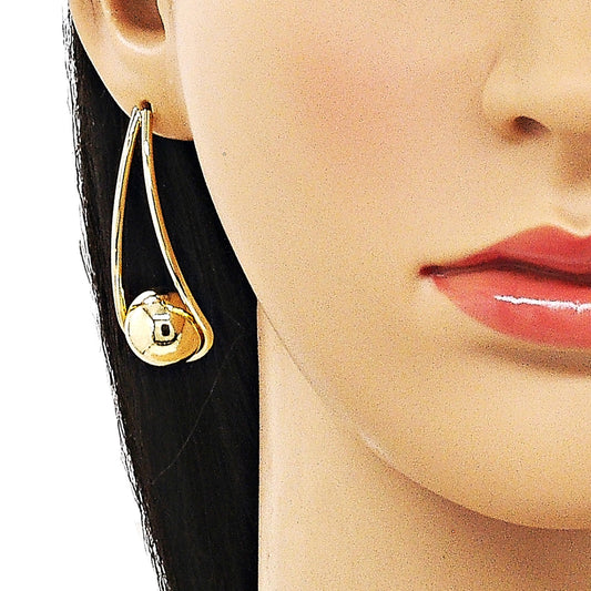 Oro Laminado Stud Earring, Gold Filled Style Teardrop and Ball Design, Polished, Golden Finish