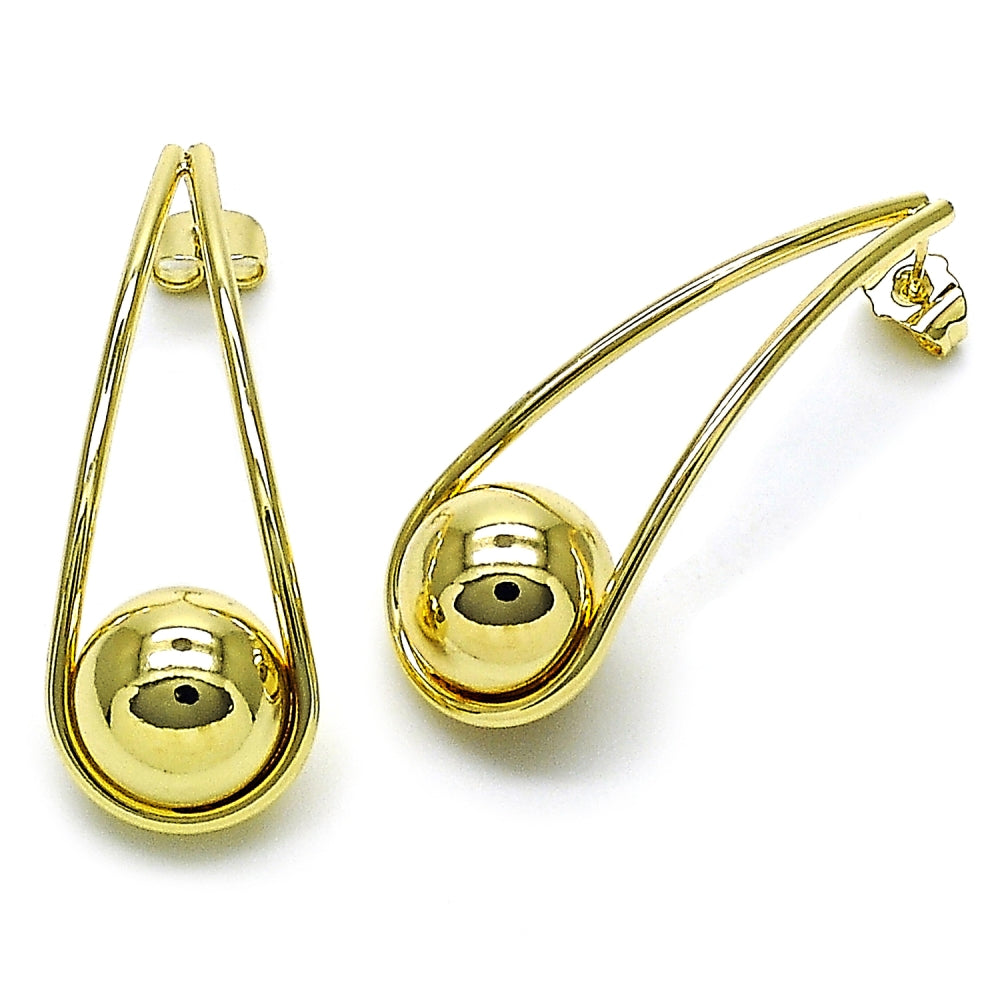 Oro Laminado Stud Earring, Gold Filled Style Teardrop and Ball Design, Polished, Golden Finish