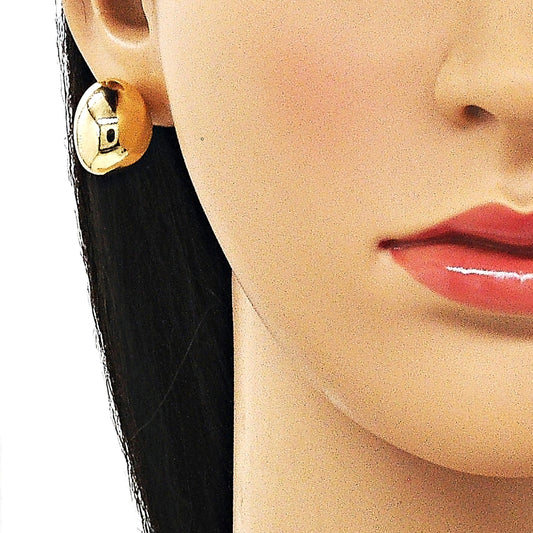 Oro Laminado Stud Earring, Gold Filled Style Ball and Hollow Design, Polished, Golden Finish