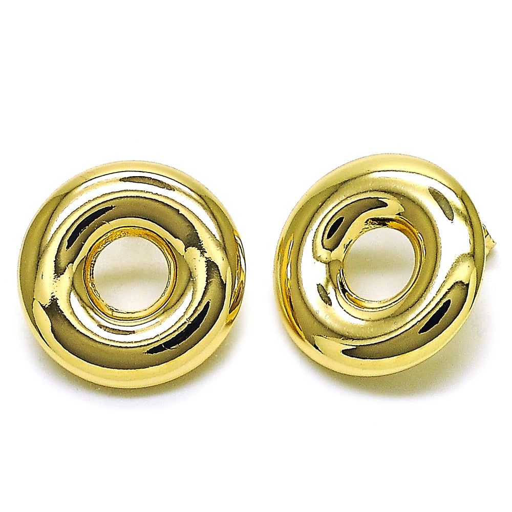 Oro Laminado Stud Earring, Gold Filled Style Hollow Design, Polished, Golden Finish